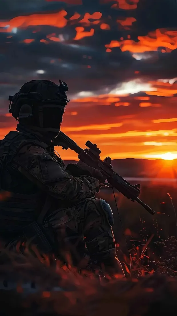 4k士兵壁纸 - 晚霞 - 军装 - 夕阳「哲风壁纸」