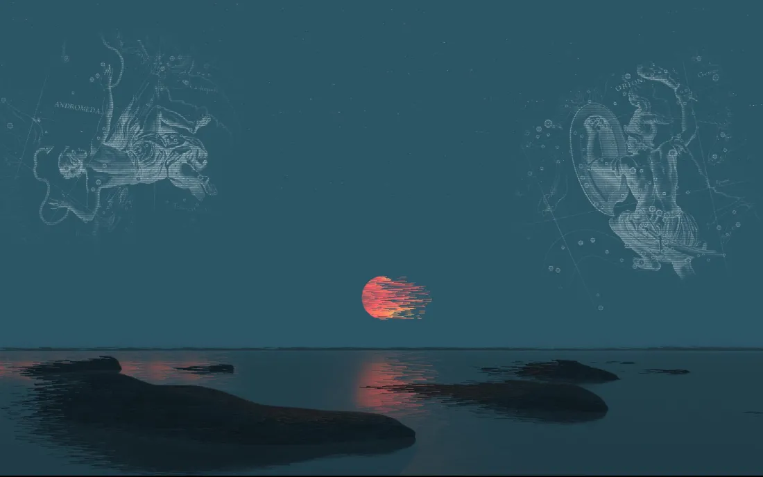 4k夕阳壁纸 - 星座 - 海平面 - 水面倒影「哲风壁纸」