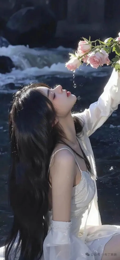 白衣美女持花手机壁纸|水流背景 - 清新「哲风壁纸」 白衣美女持花手机壁纸|水流背景 - 清新「哲风壁纸」