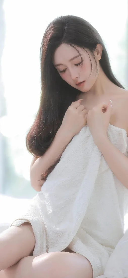 白衣美女手机壁纸｜清新背景 - 长发美女「哲风壁纸」