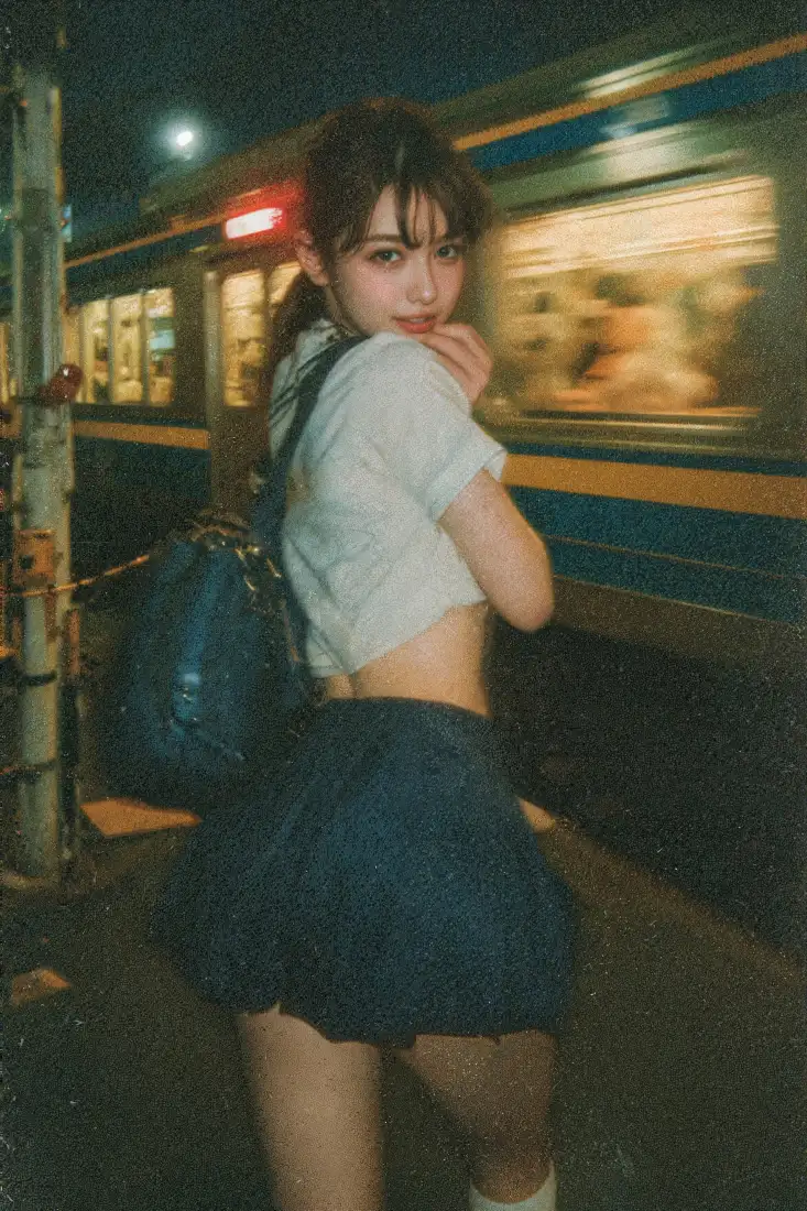 夜拍少女手机壁纸｜列车夜景背景 - 氛围感「哲风壁纸」