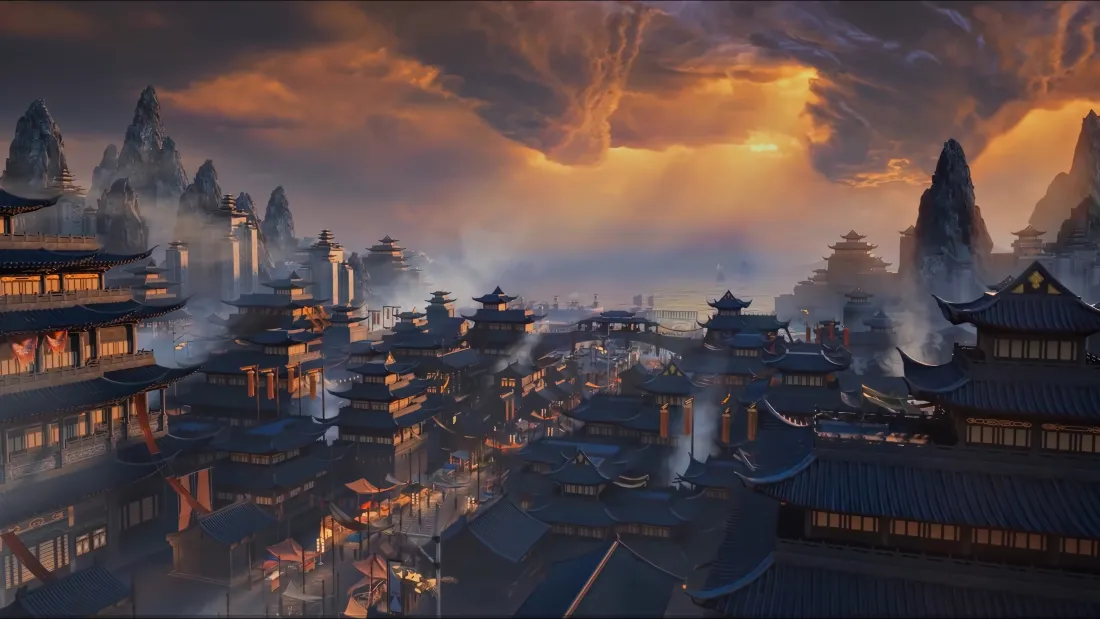 4k凡人修仙传壁纸｜古风城镇背景 - 黄昏风景「哲风壁纸」