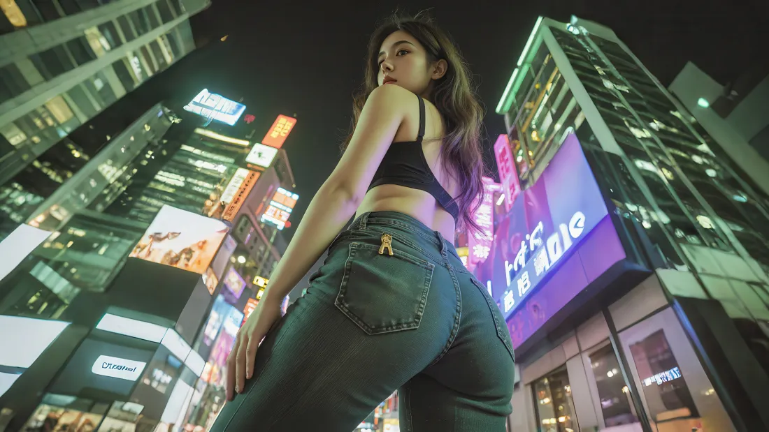 4k夜晚壁纸 - 夜景 - 美女 - 背影「哲风壁纸」
