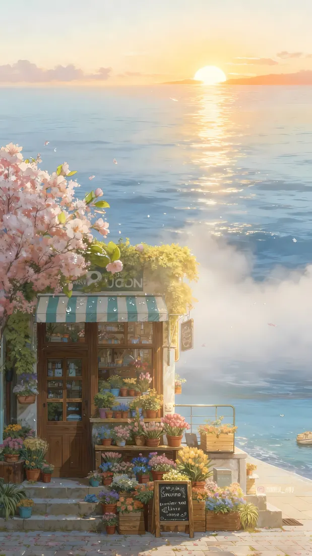 海边房屋插画手机壁纸|樱花日落背景 - 自然风景「哲风壁纸」 海边房屋插画手机壁纸|樱花日落背景 - 自然风景「哲风壁纸」
