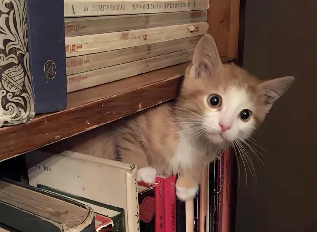 2k小奶猫书柜壁纸｜书籍背景 - 可爱萌宠「哲风壁纸」