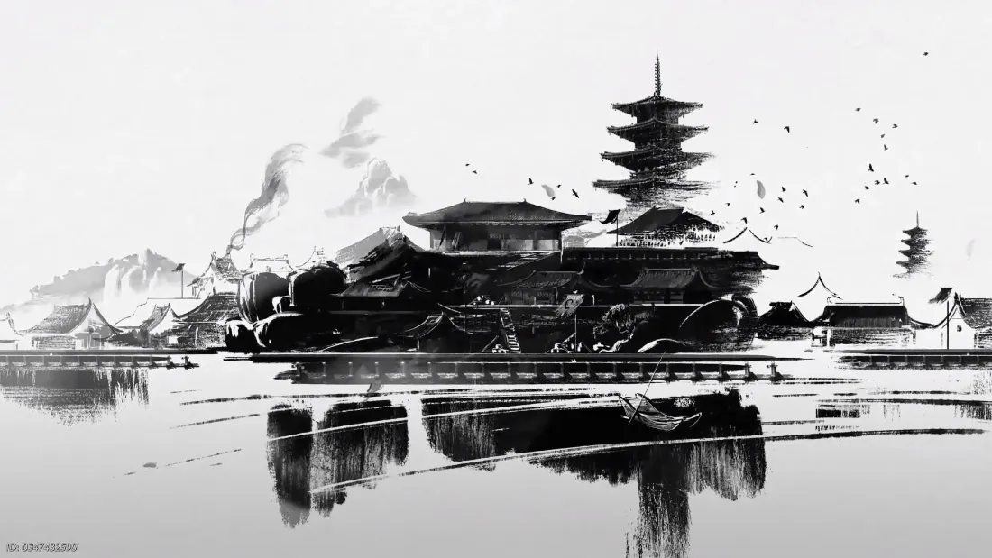 4k水墨壁纸 - 倒影 - 黑白 - 燕云「哲风壁纸」