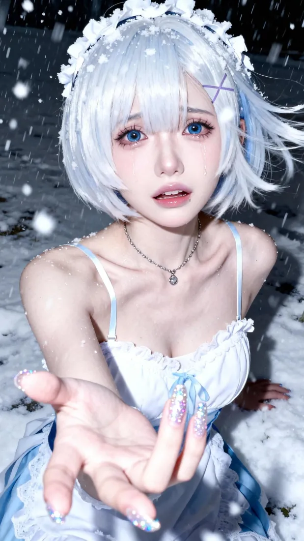 4k银发壁纸 - 白裙 - 雪花 - 蕾姆「哲风壁纸」