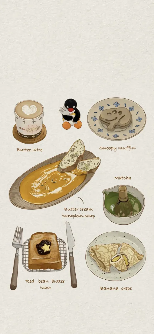 美食手绘手机壁纸｜ins风背景图片 - 西餐甜点「哲风壁纸」