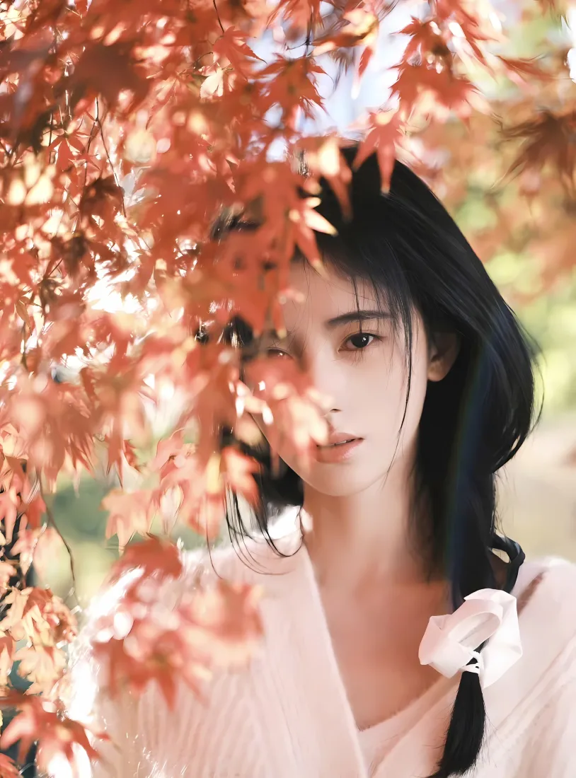鞠婧祎手机壁纸|红枫叶背景 - 麻花辫「哲风壁纸」 鞠婧祎手机壁纸|红枫叶背景 - 麻花辫「哲风壁纸」