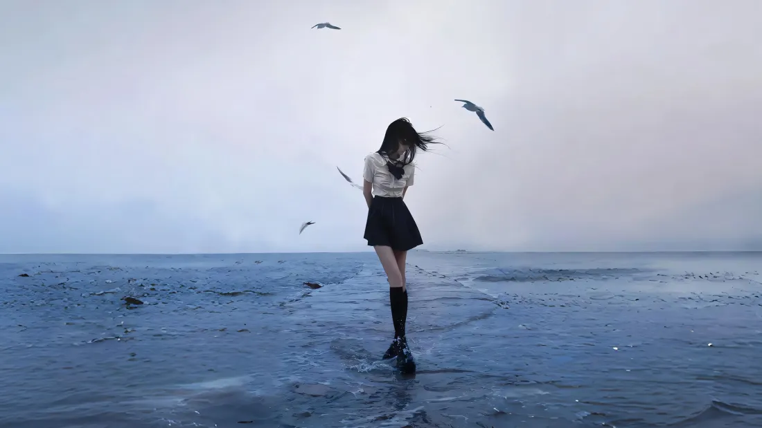 4k海鸥壁纸 - 背影 - jk - 短裙「哲风壁纸」