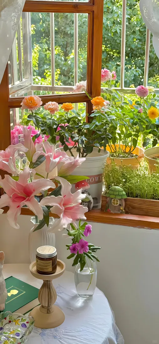 百合花烛台手机壁纸|窗台花束背景 - 室内「哲风壁纸」 百合花烛台手机壁纸|窗台花束背景 - 室内「哲风壁纸」