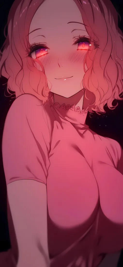 二次元性感女孩手机壁纸｜暗背景 - 粉色头发「哲风壁纸」