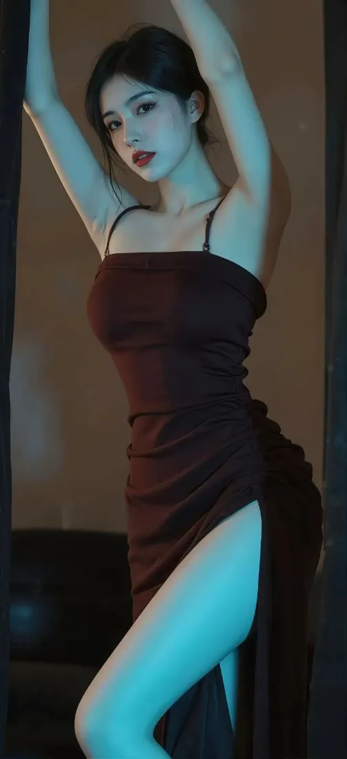 红裙美女手机壁纸|暗调背景 - 吊带开叉裙「哲风壁纸」 红裙美女手机壁纸|暗调背景 - 吊带开叉裙「哲风壁纸」