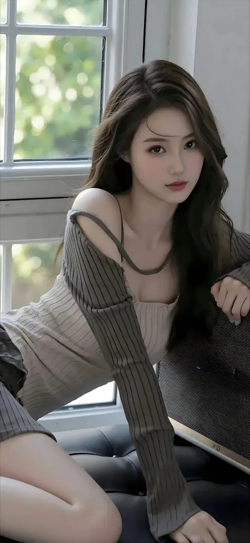 美女手机壁纸｜室内窗边背景图片 - 迷人穿搭「哲风壁纸」