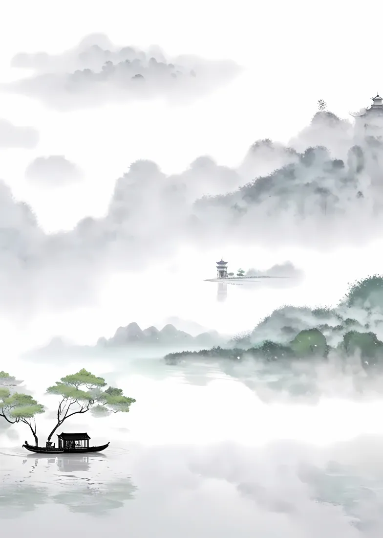 山水水墨画手机壁纸|水墨风景 - 小船云雾远山「哲风壁纸」 山水水墨画手机壁纸|水墨风景 - 小船云雾远山「哲风壁纸」