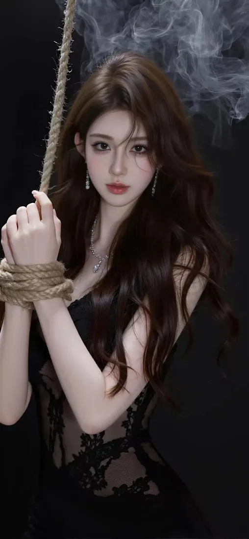 黑衣美女手机壁纸|暗黑背景 - 绑绳红唇「哲风壁纸」 黑衣美女手机壁纸|暗黑背景 - 绑绳红唇「哲风壁纸」