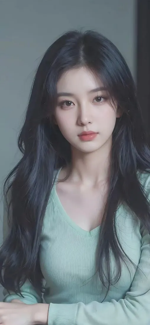 绿衣美女手机壁纸|灰背景 - iOS「哲风壁纸」 绿衣美女手机壁纸|灰背景 - iOS「哲风壁纸」