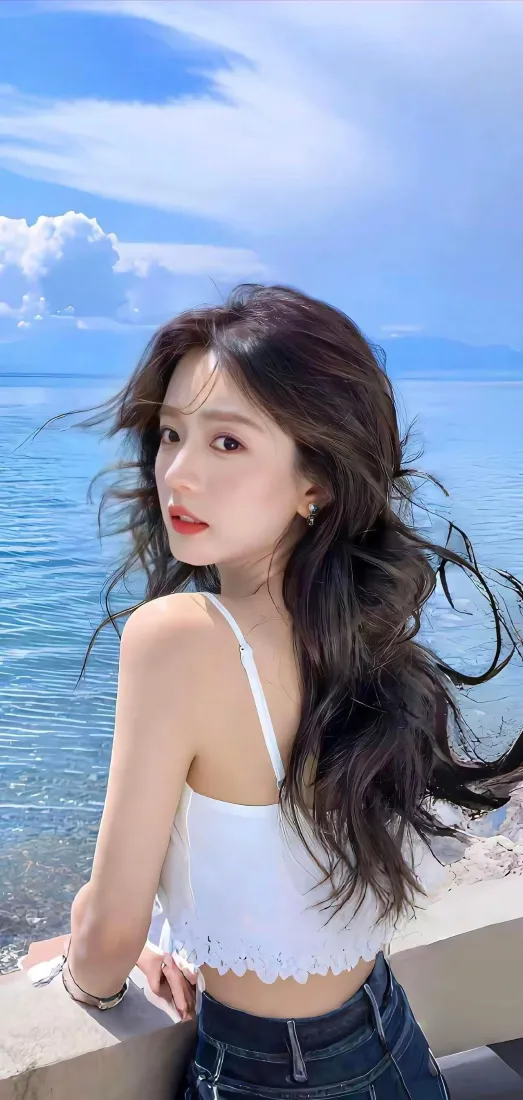 海边美女手机壁纸|海景背景 - 白吊带牛仔短裤「哲风壁纸」 海边美女手机壁纸|海景背景 - 白吊带牛仔短裤「哲风壁纸」