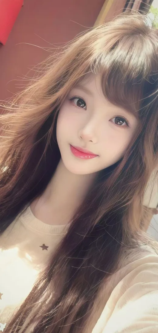 长发美女手机壁纸｜暖红背景 - 红唇「哲风壁纸」