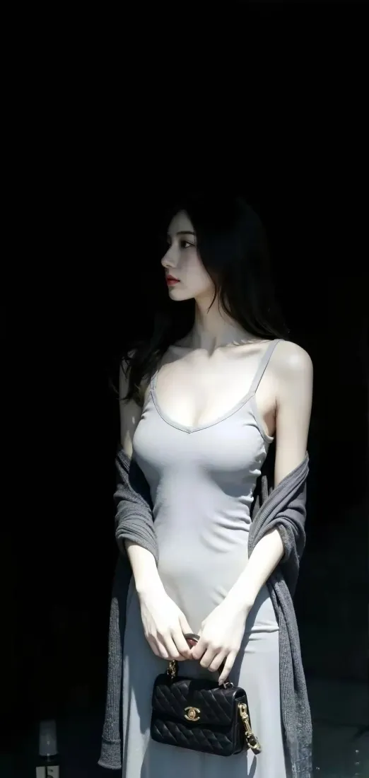 灰色连衣裙美女手机壁纸｜黑色背景 - Ios「哲风壁纸」