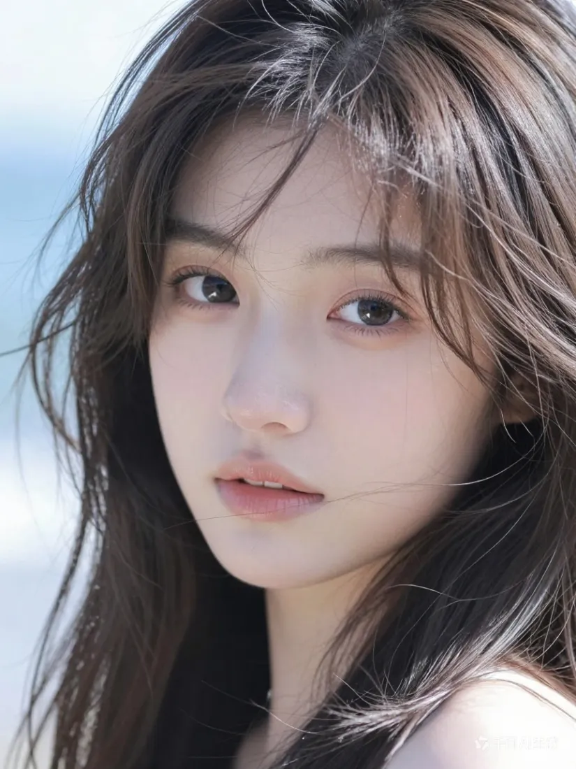 长发美女手机壁纸｜海边背景 - 可爱气质「哲风壁纸」