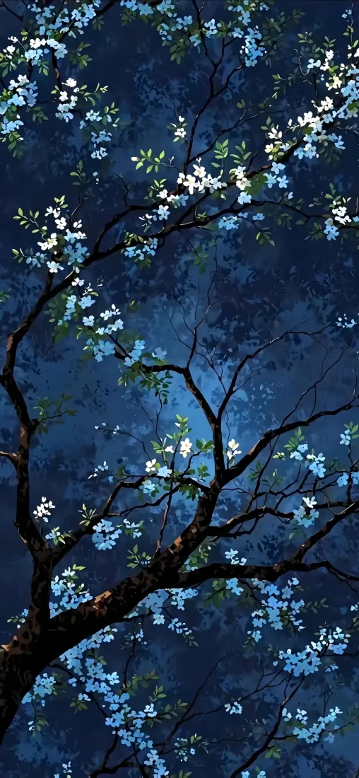 蓝色花树干手机壁纸|深蓝色背景 - 花卉树枝「哲风壁纸」 蓝色花树干手机壁纸|深蓝色背景 - 花卉树枝「哲风壁纸」