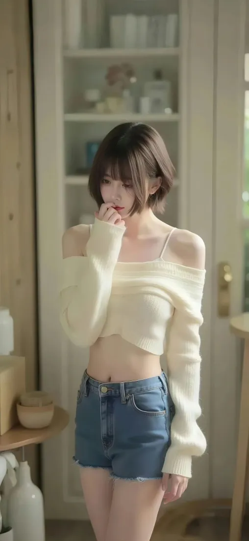 短发美女手机壁纸｜室内背景图片 - 时尚穿搭「哲风壁纸」