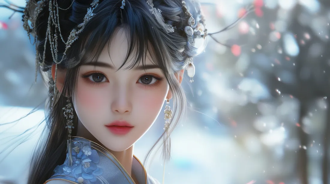 3k古风少女壁纸|雪景背景图片 - 汉服蓝裙「哲风壁纸」 3k古风少女壁纸|雪景背景图片 - 汉服蓝裙「哲风壁纸」
