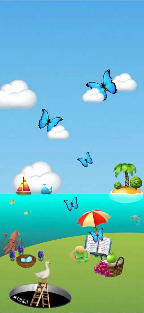 卡通海滩手机壁纸|可爱背景 - 蝴蝶海洋「哲风壁纸」 卡通海滩手机壁纸|可爱背景 - 蝴蝶海洋「哲风壁纸」