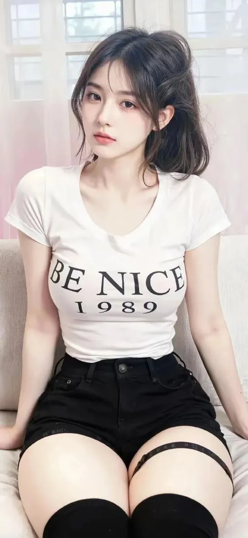 （白衣美女手机壁纸｜室内背景图 - 过膝袜）「哲风壁纸」