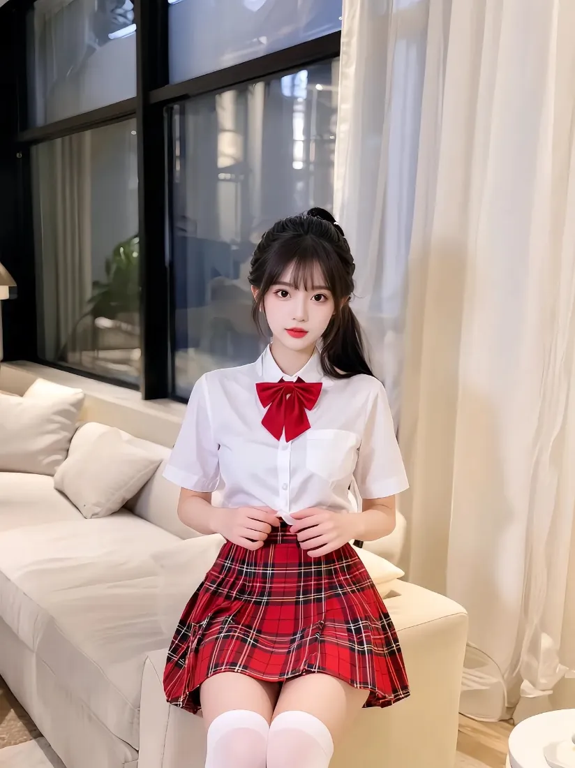 JK制服美女手机壁纸|室内背景图片 - 红格裙少女「哲风壁纸」 JK制服美女手机壁纸|室内背景图片 - 红格裙少女「哲风壁纸」