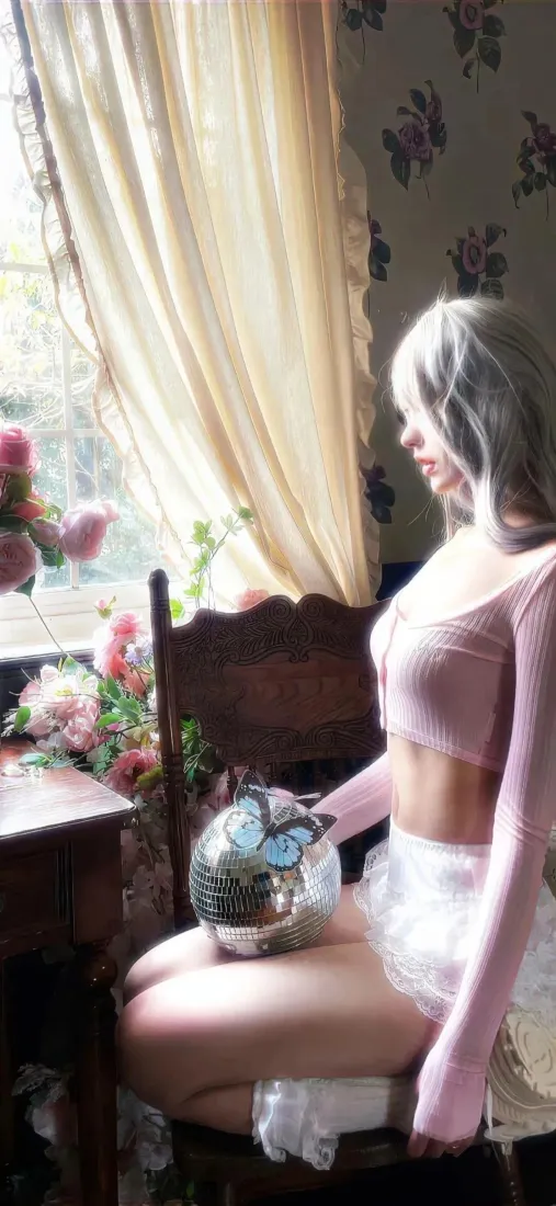 银发美女手机壁纸|室内花束背景图片 - 粉色上衣白裙「哲风壁纸」 银发美女手机壁纸|室内花束背景图片 - 粉色上衣白裙「哲风壁纸」