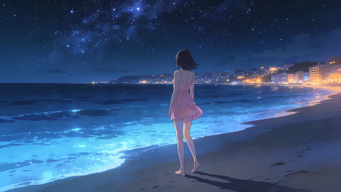 4k夜晚壁纸 - 海景 - 星空 - 海边「哲风壁纸」