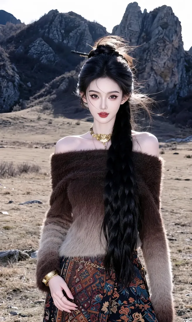 长发美女手机壁纸|戈壁滩背景图片 - 棕色毛衣花裙「哲风壁纸」 长发美女手机壁纸|戈壁滩背景图片 - 棕色毛衣花裙「哲风壁纸」