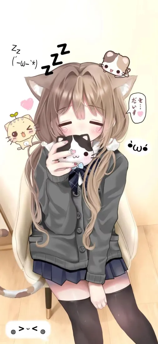 猫耳JK少女手机壁纸|室内背景 - 卡通小动物「哲风壁纸」 猫耳JK少女手机壁纸|室内背景 - 卡通小动物「哲风壁纸」
