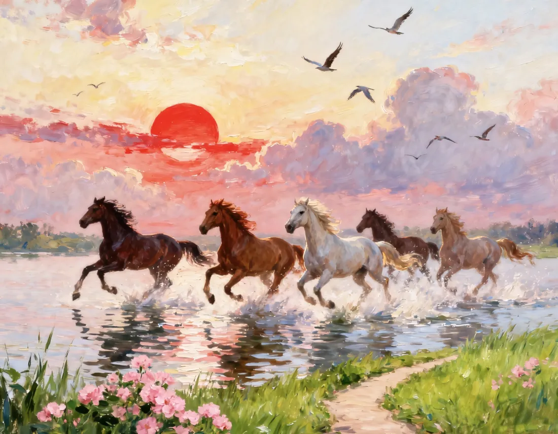 2k万马奔腾壁纸|湖水夕阳背景 - 飞鸟花草「哲风壁纸」 2k万马奔腾壁纸|湖水夕阳背景 - 飞鸟花草「哲风壁纸」