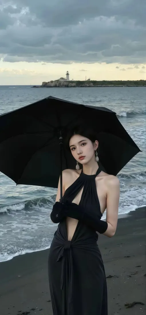 黑衣美女手机壁纸|海边背景图片 - 黑伞沙滩海景「哲风壁纸」 黑衣美女手机壁纸|海边背景图片 - 黑伞沙滩海景「哲风壁纸」
