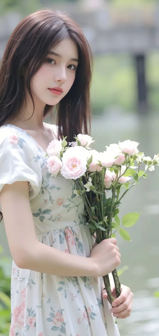 捧花美女手机壁纸|碎花裙背景图片 - 户外自然清新「哲风壁纸」 捧花美女手机壁纸|碎花裙背景图片 - 户外自然清新「哲风壁纸」