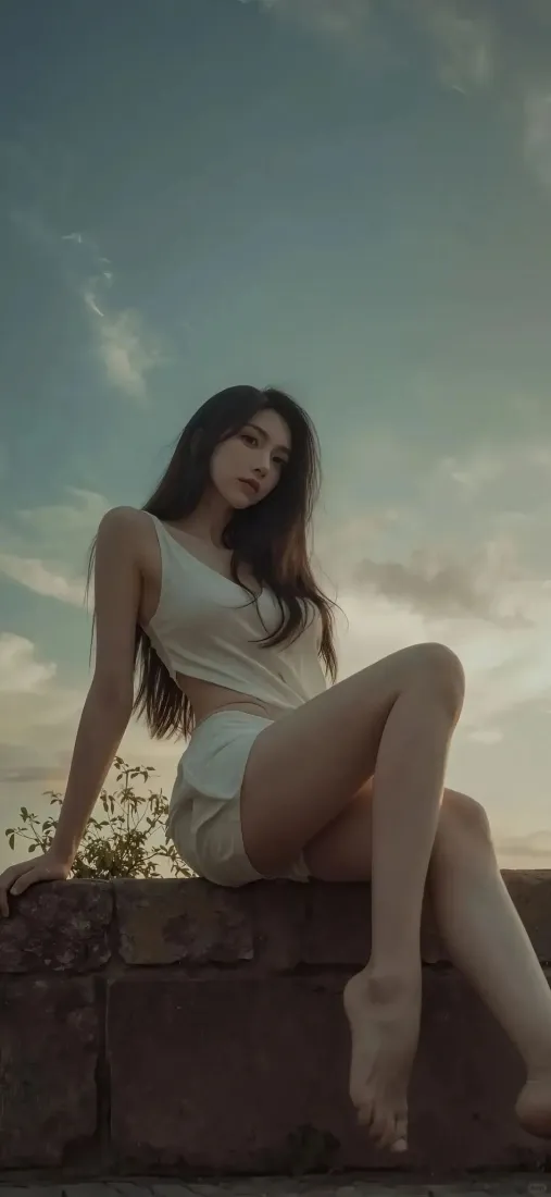 白衣美女手机壁纸|天空背景图片 - 石墙坐姿傍晚「哲风壁纸」 白衣美女手机壁纸|天空背景图片 - 石墙坐姿傍晚「哲风壁纸」