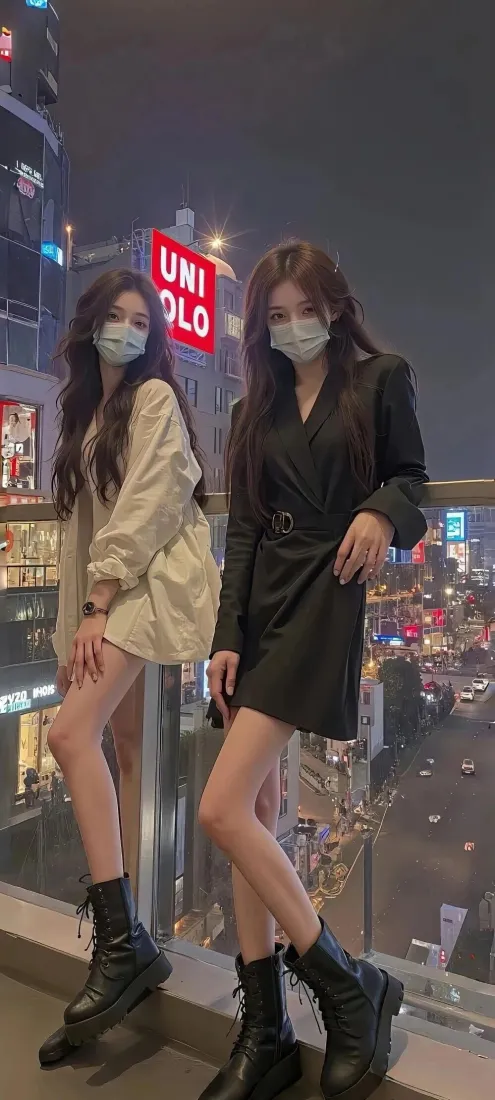 黑衣美女手机壁纸｜都市夜景背景图片 - 时尚穿搭「哲风壁纸」