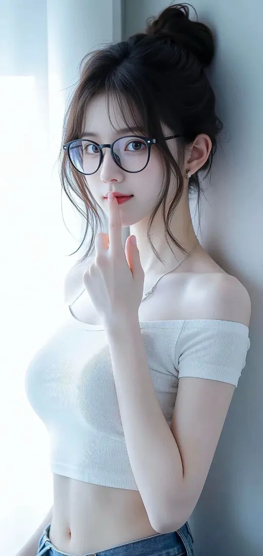 戴眼镜美女手机壁纸|白衣室内背景 - 牛仔裤「哲风壁纸」 戴眼镜美女手机壁纸|白衣室内背景 - 牛仔裤「哲风壁纸」