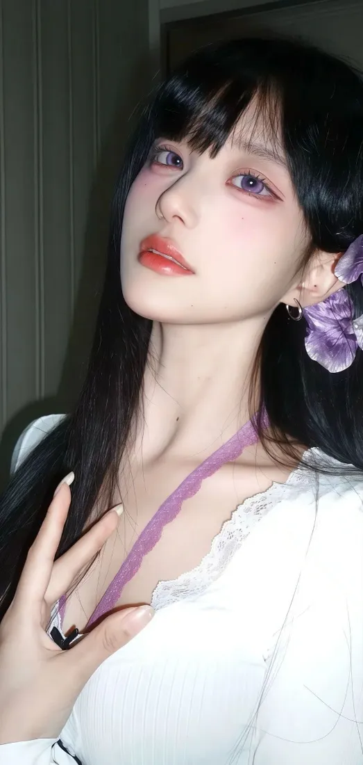 白衣美女手机壁纸|紫花耳饰背景图片 - Ios「哲风壁纸」 白衣美女手机壁纸|紫花耳饰背景图片 - Ios「哲风壁纸」