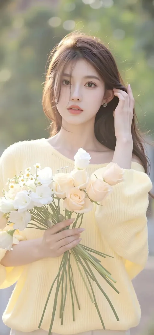 黄衣少女花束手机壁纸|清新绿植背景 - 初恋好美「哲风壁纸」 黄衣少女花束手机壁纸|清新绿植背景 - 初恋好美「哲风壁纸」