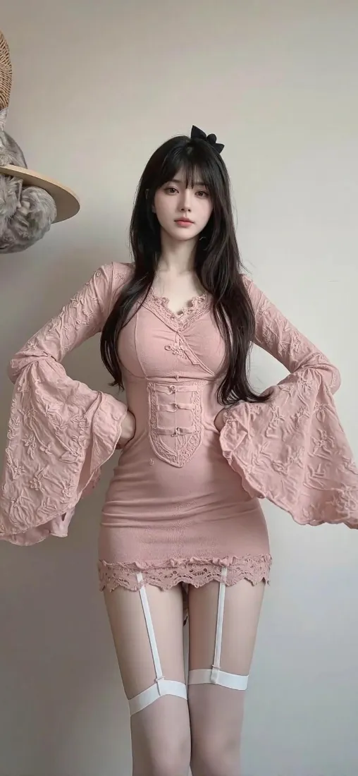 (粉色蕾丝裙美女手机壁纸|浅粉背景图片 - 性感迷人)「哲风壁纸」 (粉色蕾丝裙美女手机壁纸|浅粉背景图片 - 性感迷人)「哲风壁纸」