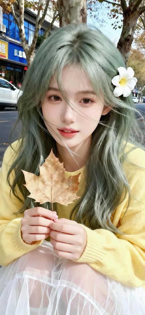 绿发美女手机壁纸|街道背景图片 - 黄色上衣女生「哲风壁纸」 绿发美女手机壁纸|街道背景图片 - 黄色上衣女生「哲风壁纸」