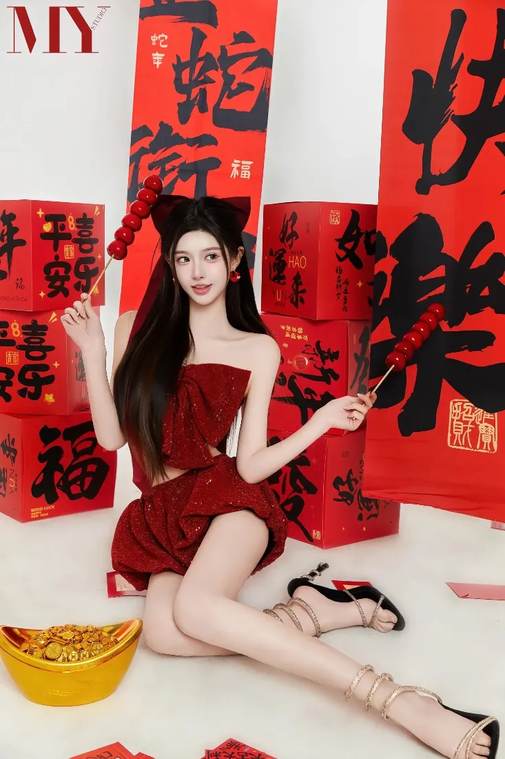 红衣美女手机壁纸｜新年背景图 - 喜庆中国风「哲风壁纸」