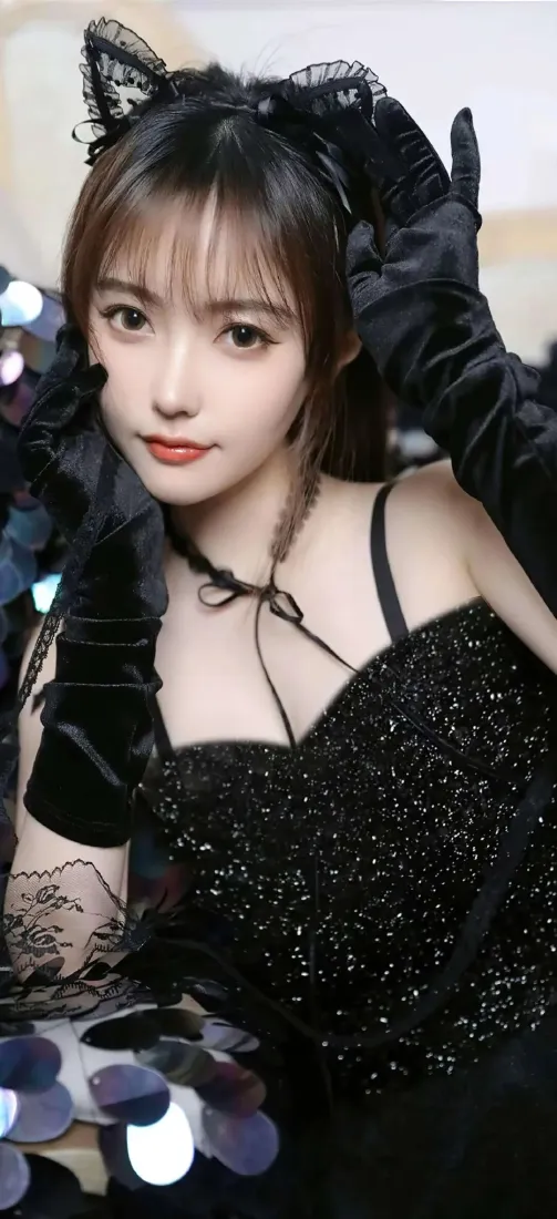 黑衣美女手机壁纸|亮片背景图片 - 猫耳「哲风壁纸」 黑衣美女手机壁纸|亮片背景图片 - 猫耳「哲风壁纸」