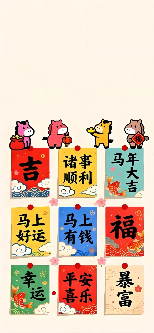 新年卡通手机壁纸|吉祥语背景图片 - 马年大吉「哲风壁纸」 新年卡通手机壁纸|吉祥语背景图片 - 马年大吉「哲风壁纸」