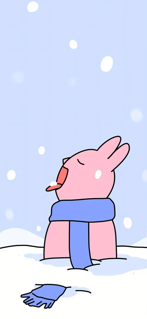 粉红兔手机壁纸|雪地背景图片 - 吃雪可爱卡通兔「哲风壁纸」 粉红兔手机壁纸|雪地背景图片 - 吃雪可爱卡通兔「哲风壁纸」