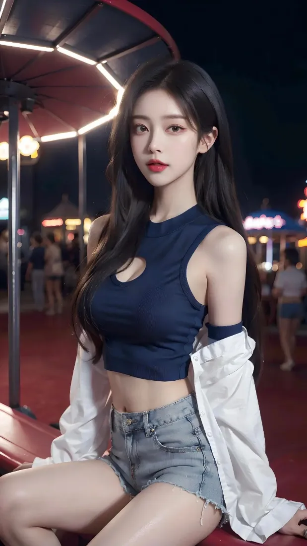 美女手机壁纸|游乐场夜景背景 - 蓝色上衣「哲风壁纸」 美女手机壁纸|游乐场夜景背景 - 蓝色上衣「哲风壁纸」